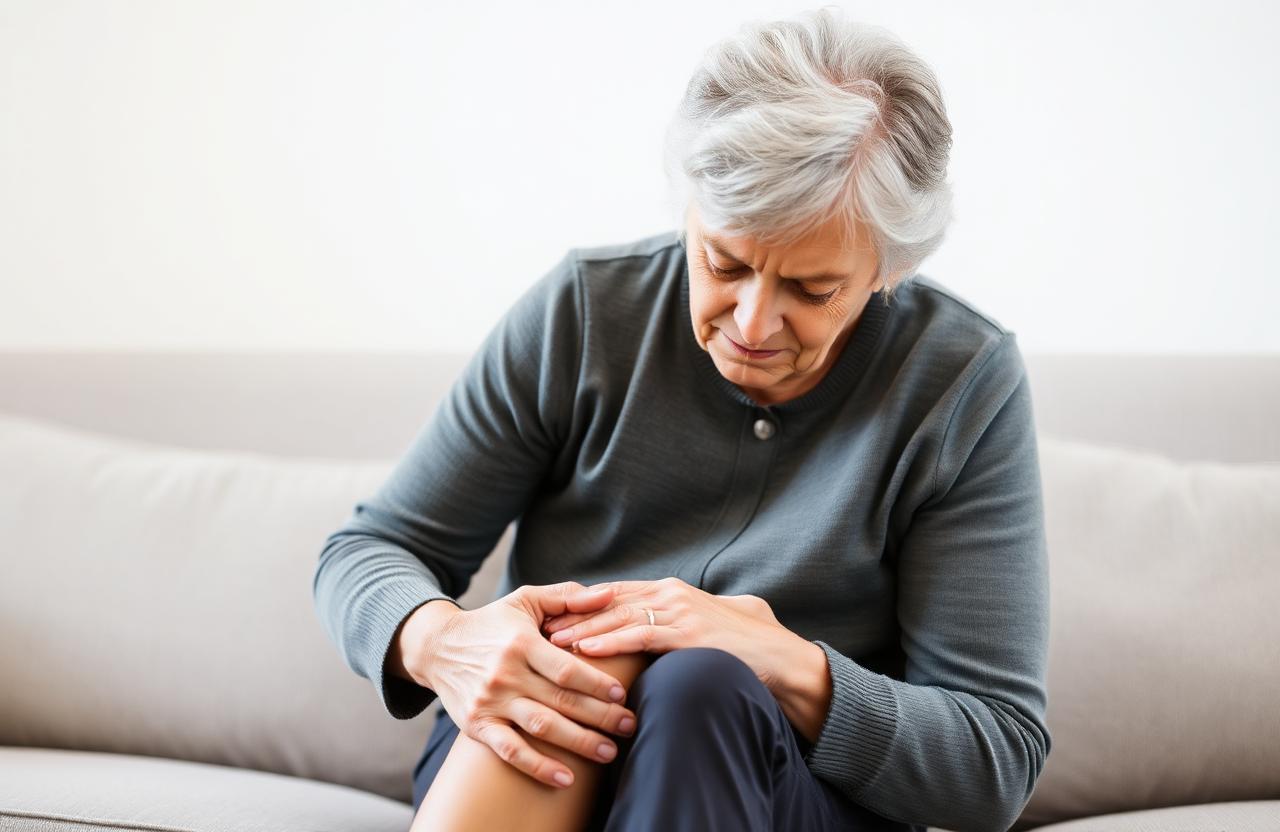 Femme senior tenant son genou douloureux
